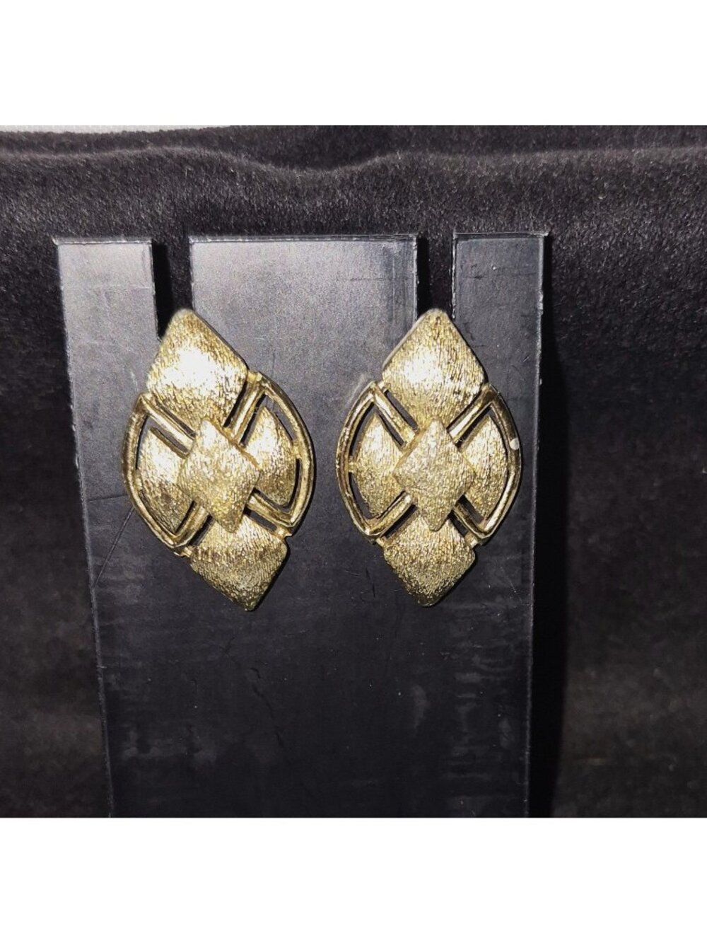 Coro Gold-Tone Textured Clip-On Earrings Geometric Design Vintage Jewelry